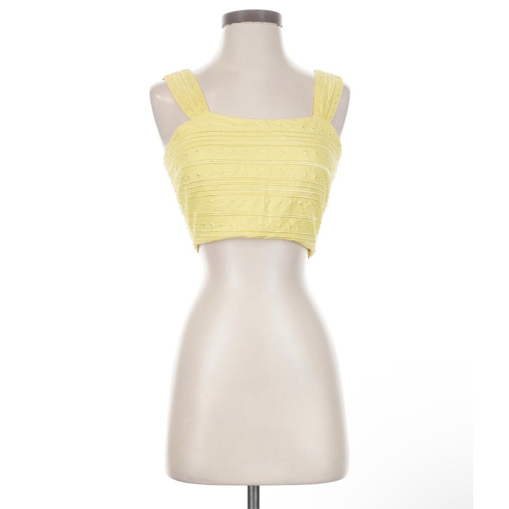 The Avec Les Filles Yellow Solid Square Neck Wide Strap Zip Crop Top size 10